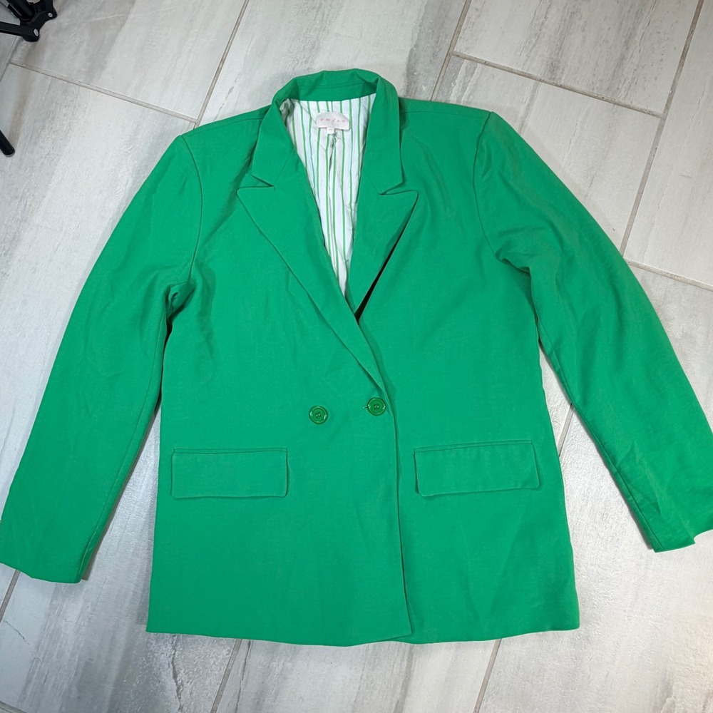 Entro Womens Green Double Breasted Blazer Striped Lining J17626 Size Medium